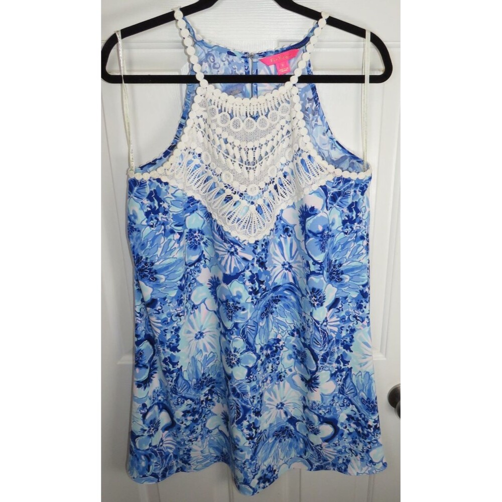 Lilly Pulitzer Pearl Soft Shift Dress in Coastal Blue Catch N’ Keep Lace Size 8